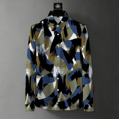 Teglex Men's Retro Graffiti Print Long Sleeve Shirt