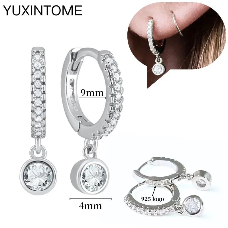 925 Sterling Silver Ear Needle Fashion Hoop Earrings White Crystal Luxury Women's Silver Earrings Wedding Women's Jewelry Gift