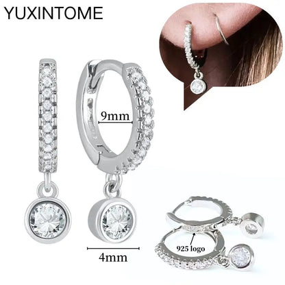 925 Sterling Silver Ear Needle Fashion Hoop Earrings White Crystal Luxury Women's Silver Earrings Wedding Women's Jewelry Gift