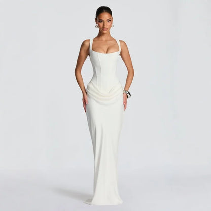 Brown Off-Shoulder Pleated Banquet Dress