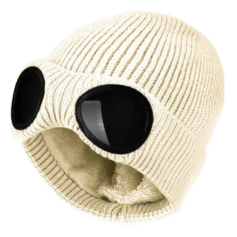 Mode Hut mit Brille Damen Winter Solid Casual Beanie Strick Koreanisch Gestrickt Orange Schwarz Kopfwärmer Mütze