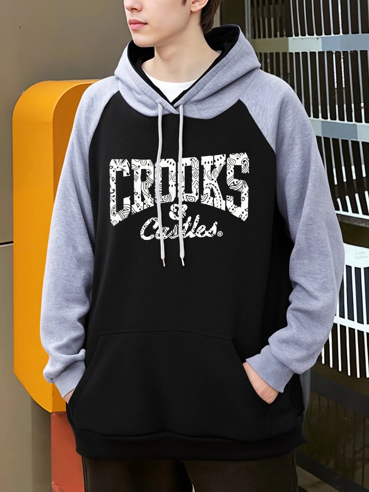 Crooks Castles Prints Man Autumn Raglan Hoodies Casual Warm Sweatshirts Soft Vintage Sportswear Fleece Fashion Male Clothes