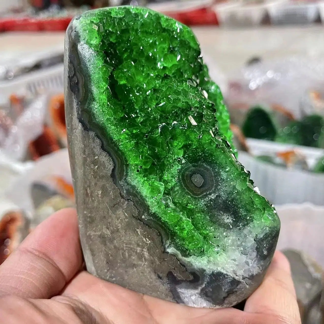 Green Crystal Cluster Geode Wand | Mystical Office Gift