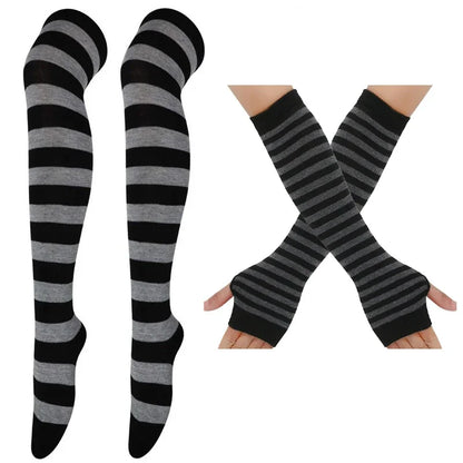 Mehrfarbig gestreifte Overknee-Strümpfe für Damen und Mädchen | Lange Kniestrümpfe