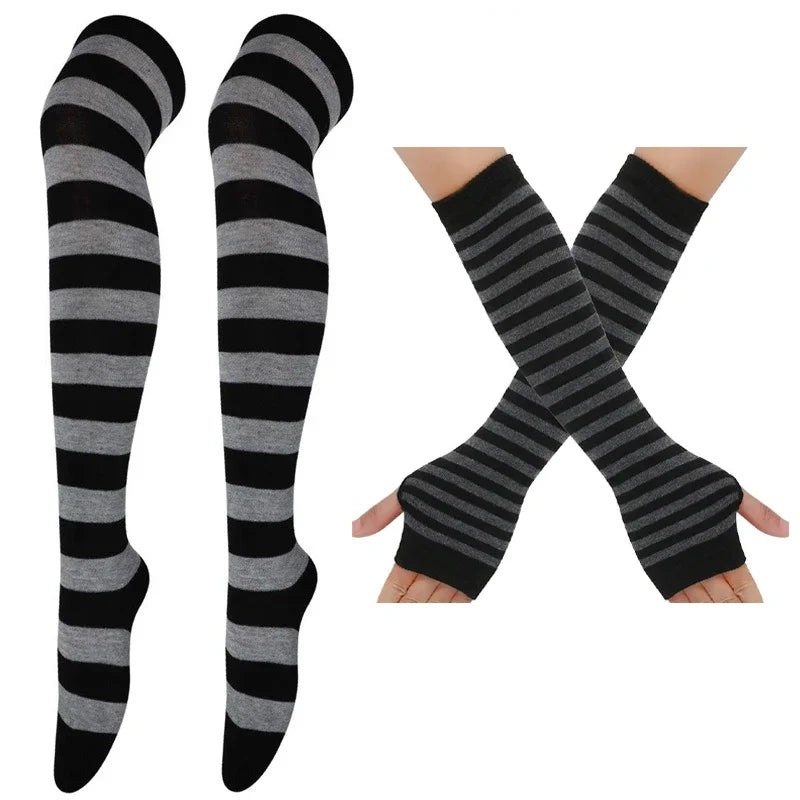 Mehrfarbig gestreifte Overknee-Strümpfe für Damen und Mädchen | Lange Kniestrümpfe