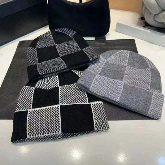 Warm Knitted Hat Winter Outdoor Unisex Fleece Lined Cuffed Scarf Design Fashionable Sporty Luxury Style Geometric Embroidery