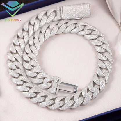 Full Ice Out Mossanite Cuban Chain 6mm 9mm 13mm 2rows 925 Sterling Silver Chain Hip Hop Necklace VVS Moissanite Cuban Link Chain