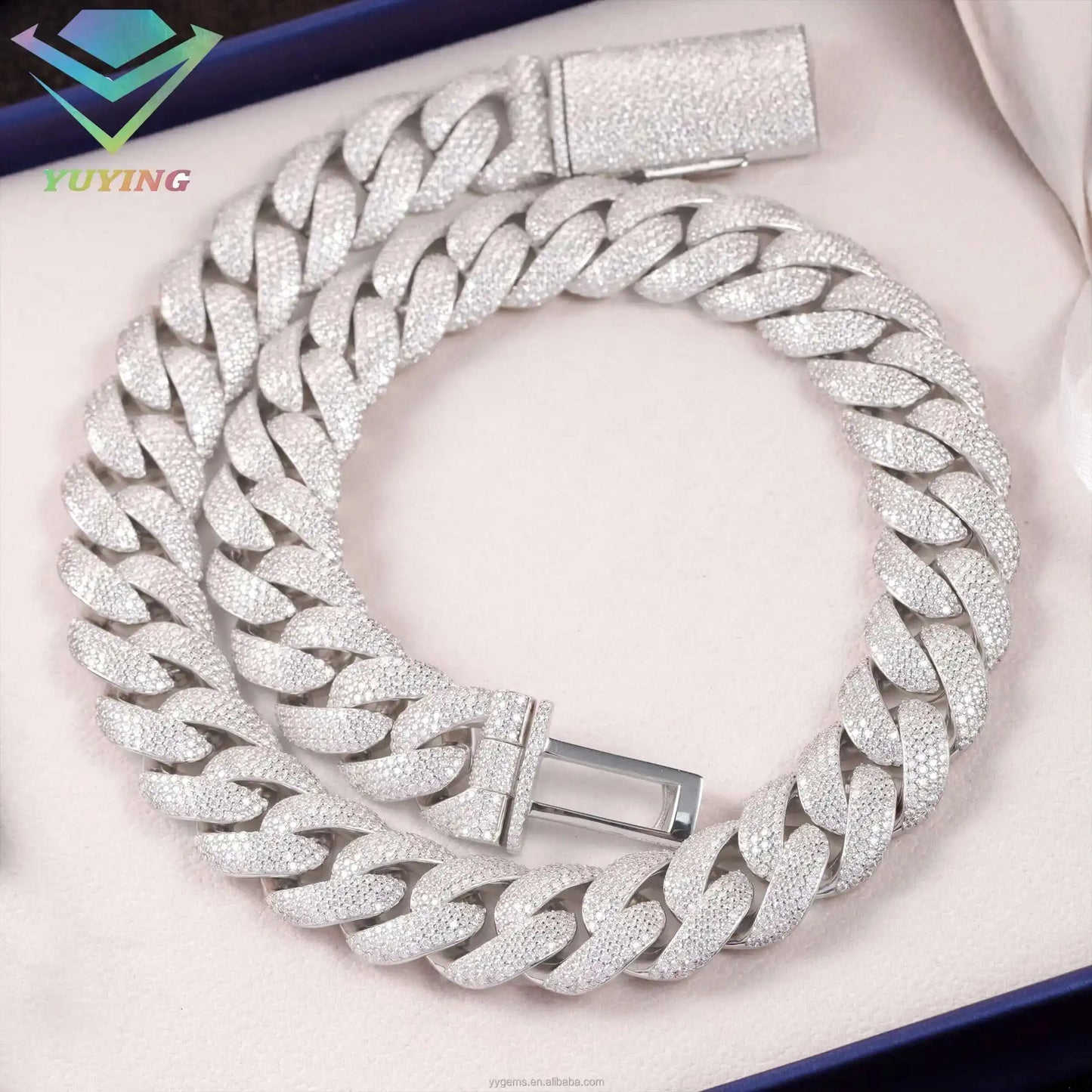 Full Ice Out Mossanite Cuban Chain 6mm 9mm 13mm 2rows 925 Sterling Silver Chain Hip Hop Necklace VVS Moissanite Cuban Link Chain