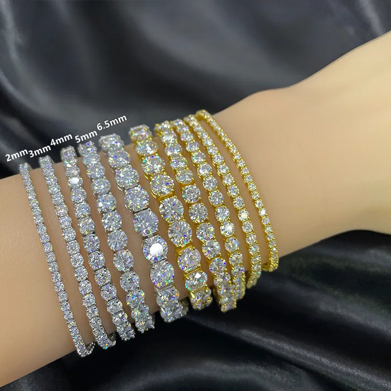 D VVS1 Moissanite Tennis Bracelet Original s925 Sterling Silver 2mm/4mm/5mm Full Diamond Bracelets for Women Man Gift