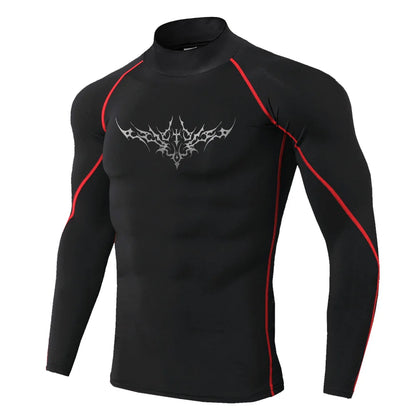 Herren Gothic-Print schnelltrocknendes Langarm-Fitness-Workout-Stretch-Enges Top Stehkragen atmungsaktives Trainings-T-Shirt S-3XL