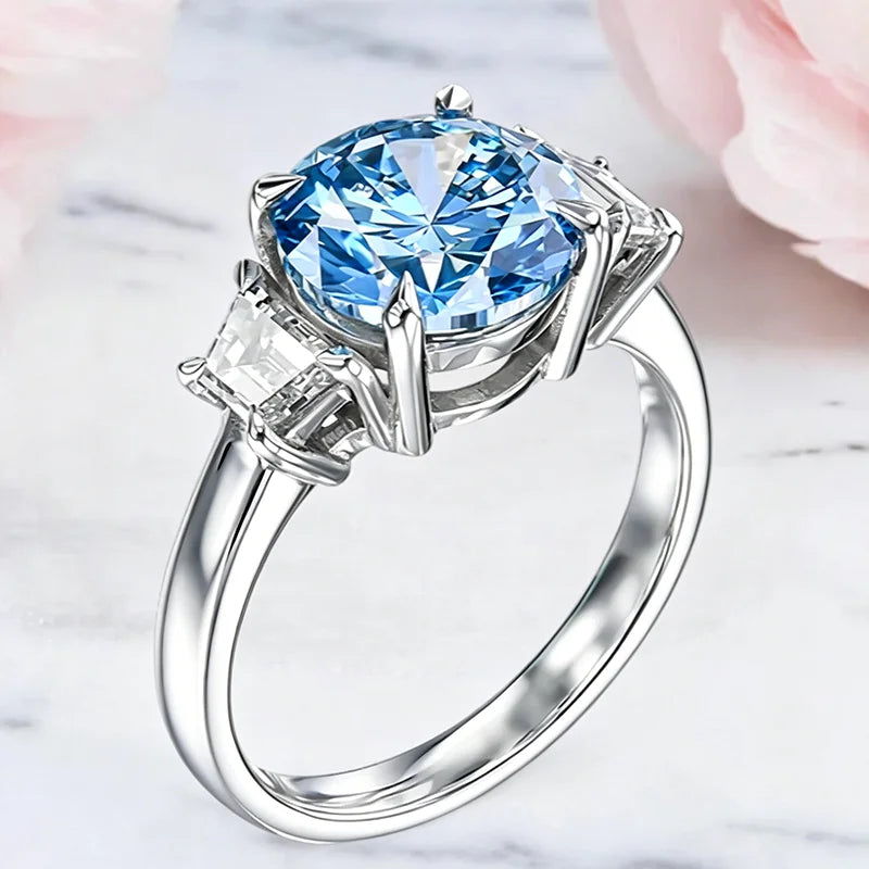 14K White Gold 3CT Round Cut Blue Lab Grown Diamond Ring IGI Certified Elegant Luxury Diamond Band Fine Jewelry