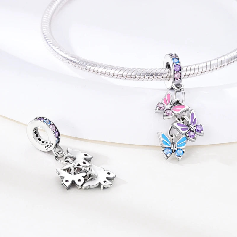 Charm 925 Sterling Silver Pink Pendant Charm Fit Original Charm Bracelet Necklace Beads DIY Jewerlry Accessories