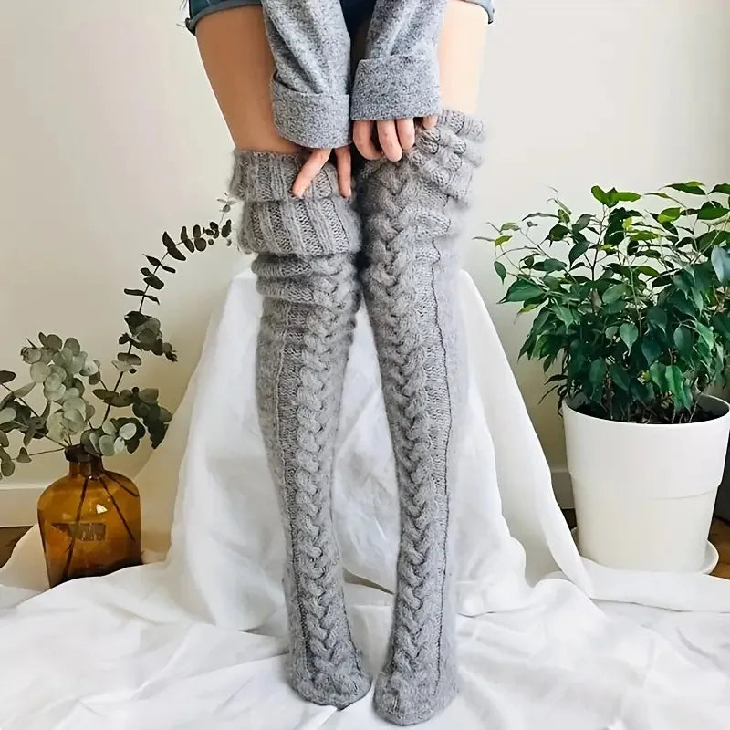 Women's Twist Knit Over-Knee Leg Warmers – Wool Socks