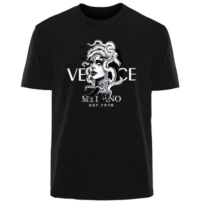Neue italienische, beliebte Luxusmarke Sommer Medusa Kopf Druck T-Shirt für den Alltag, Sport, Männer und Frauen