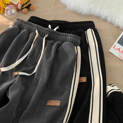 Corduroy Men's Pants Autumn Winter New Sle Hong Kong Sle Trendy Wide Leg Straight Elastic Waist Sports Casual Long Trousers