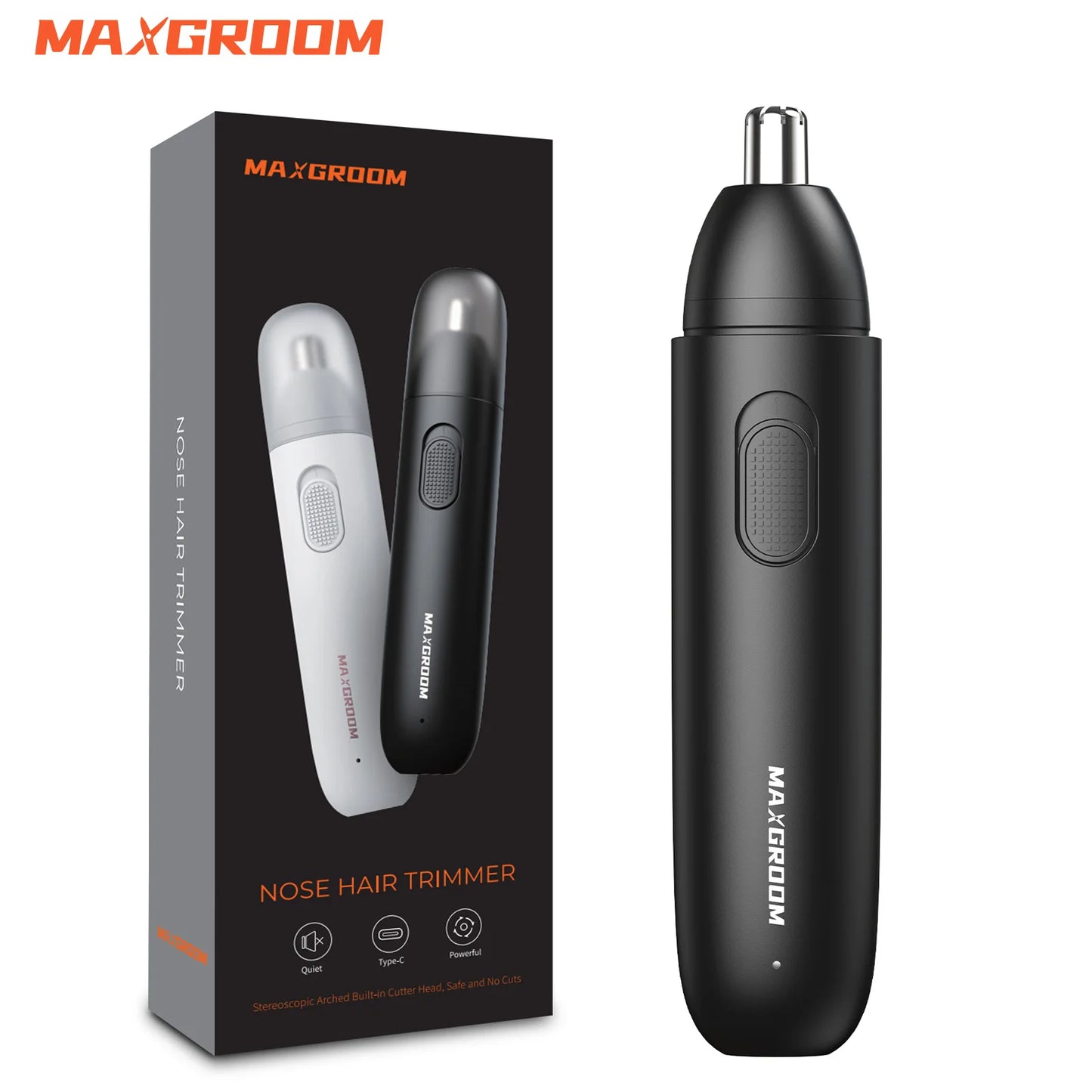 MAXGROOM Nasenhaartrimmer für Herren, wiederaufladbar, 360° rotierend, Zweiklingen-Elektrorasierer, Augenbrauen-Nasenhaartrimmer, schmerzfrei, sicher