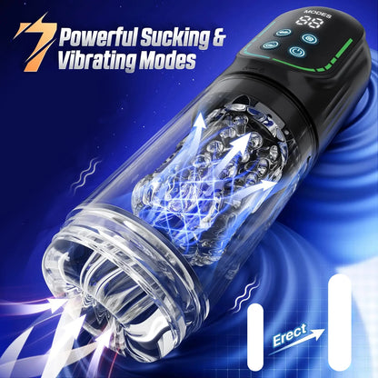 Sexual product with digital display and glowing elements on a blue background
