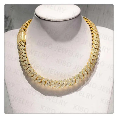 Popular Iced out Rapper Hiphop Chian 14mm 18k Gold Plated 925 Silver Moissanite Cuban link Men Chain