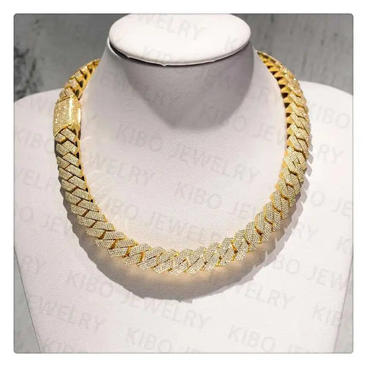 Popular Iced out Rapper Hiphop Chian 14mm 18k Gold Plated 925 Silver Moissanite Cuban link Men Chain