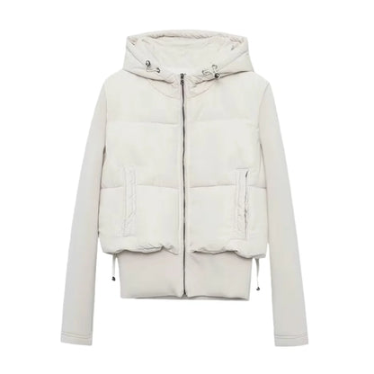 UNIZERA2025 autumn new women's casual fashion slim stretch fabric splicing cotton coat warm hooded cotton coat