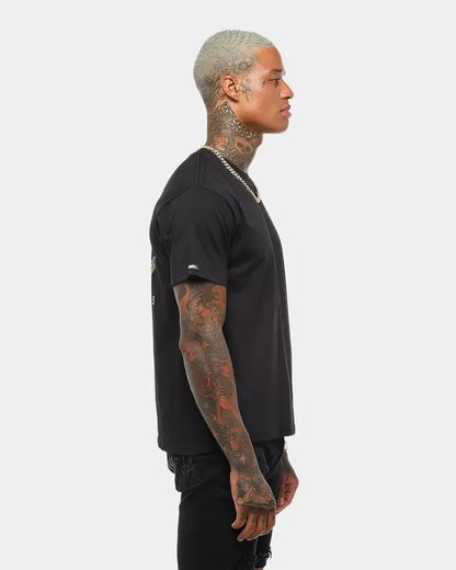 Crooks & Castles Men's Greco Bandusa Tee T-Shirt - Black/Gold Foil Metallic