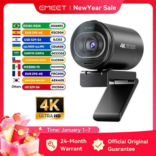 Webcam 4K Streaming Web Camera 1080P 60FPS USB Camera EMEET S600 Autofocus Living Stream Camera With Mics for Tiktok/YouTube