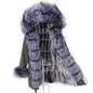 MAOMAOKONG 2023 Abnehmbarer Echtfuchs Pelzkragen Mäntel Damen Winterjacke Kapuze Kaninchenfellfutter Lange Parkas Damenbekleidung