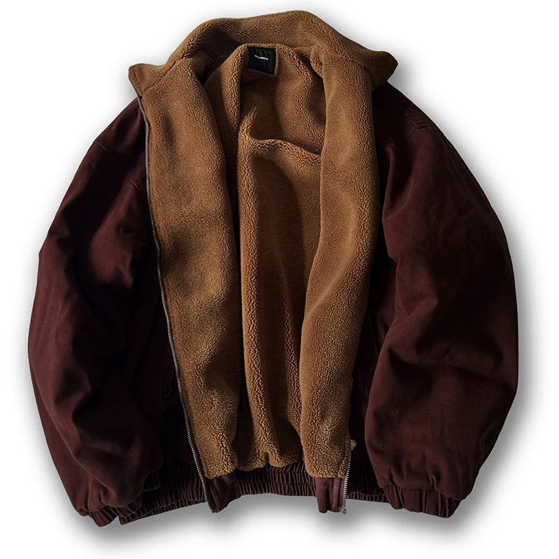 Japanische Vintage Polarfleece Jacke Herren Winter Hochwertige Dicke Jacke Koreanische Streetwear Lockeres Paar Trendiger Warmer Mantel Männlich