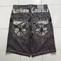 Amerikanische Retro Gothic Damen Denim Shorts Muster Stickerei Loose Unisex Shorts Y2K Printing Korean Casual Fashion Paar Shorts