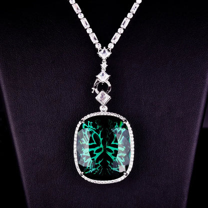 Luxury Rectangle Shape Green Cubic Zirconia Pendant Necklaces Temperament Elegant Women's Wedding Anniversary Party Jewelry