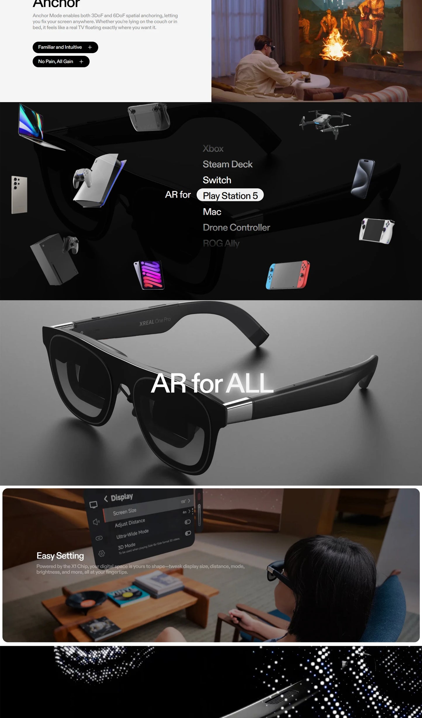 Xreal One Pro AR Glasses 57 FOV NO stray light NO reflections 3ms M2P Latency Glasses For Stream Deck 57-66 mm 66-75 mm IPD