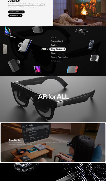 Xreal One Pro AR Glasses 57 FOV NO stray light NO reflections 3ms M2P Latency Glasses For Stream Deck 57-66 mm 66-75 mm IPD