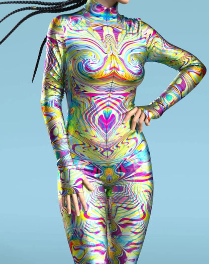 Colorful Rainbow Cosplay Costumes Abstract Geometry 3D Print Bodysuit For Women Skinny Jumpsuit Carnival Holiday Art Zentai Suit