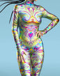 Colorful Rainbow Cosplay Costumes Abstract Geometry 3D Print Bodysuit For Women Skinny Jumpsuit Carnival Holiday Art Zentai Suit
