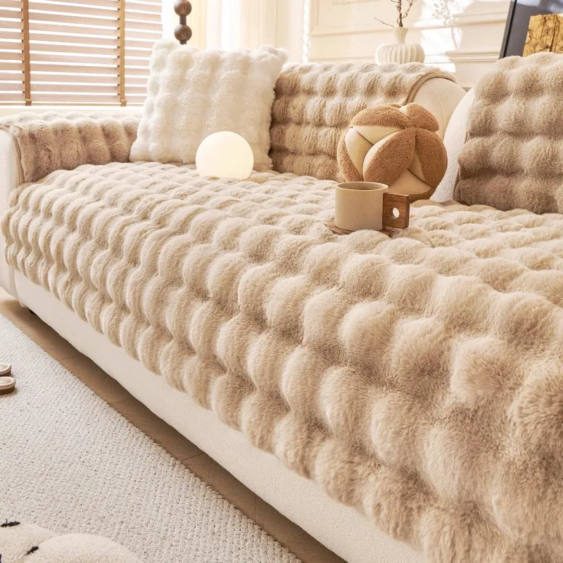 Thicken Imitation Rabbit Fur Plush Sofa Slipcover Non-slip Soft Sofa Towel Couch Cushion For Living Room Modern Home Decor
