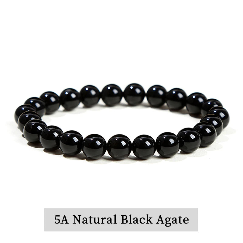 JD Natural Stone Beads Bracelet Amethyst Tiger Eye Crystal Quartz Agate Gem Beads Bangles Women Men Reiki Healling Jewelry Gift