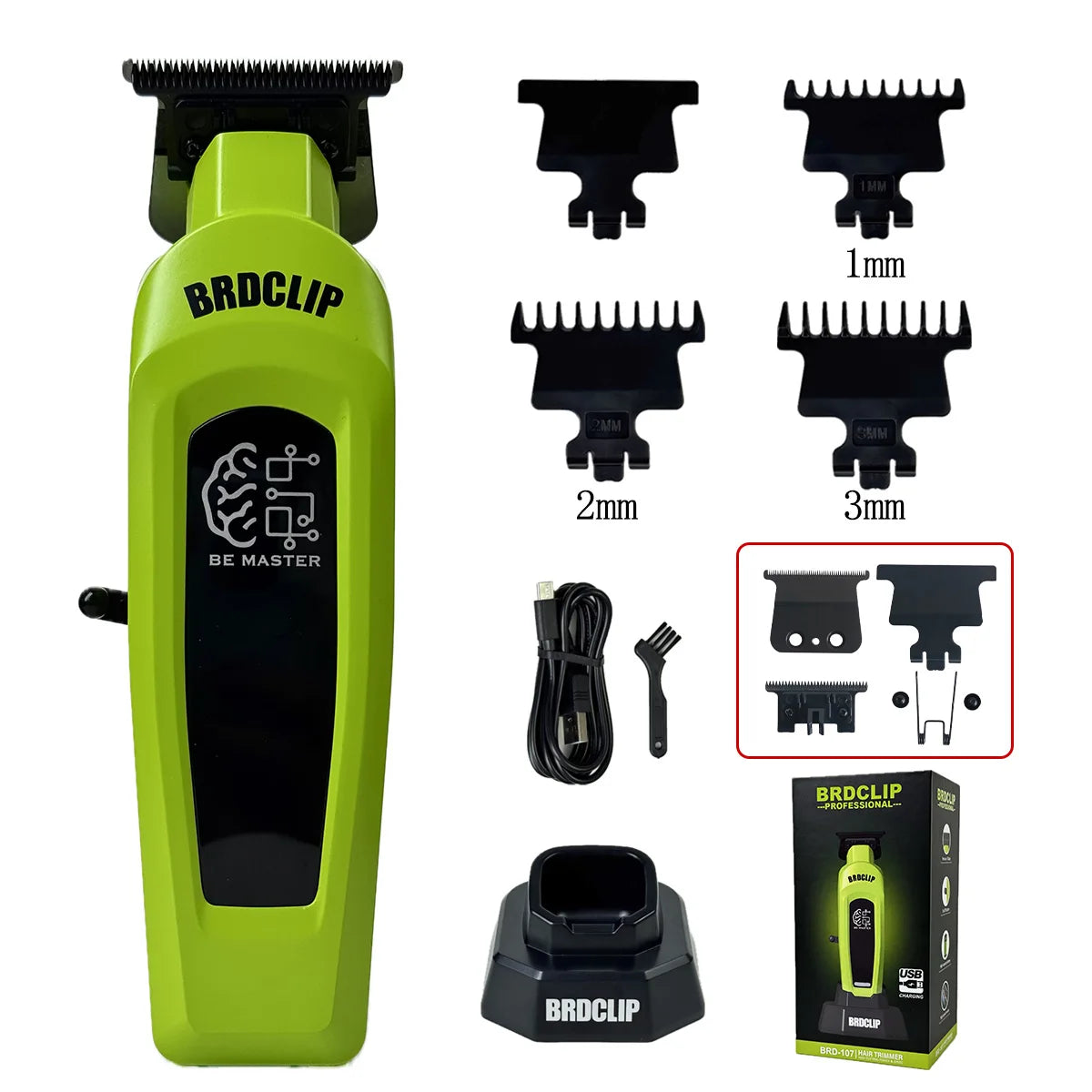 BRDCLIP Professioneller elektrischer Haarschneider BRD 107 Haarschneidemaschine für Männer 8000 U/min mit Basis 2000 mAh Barber Shop Graviermaschine