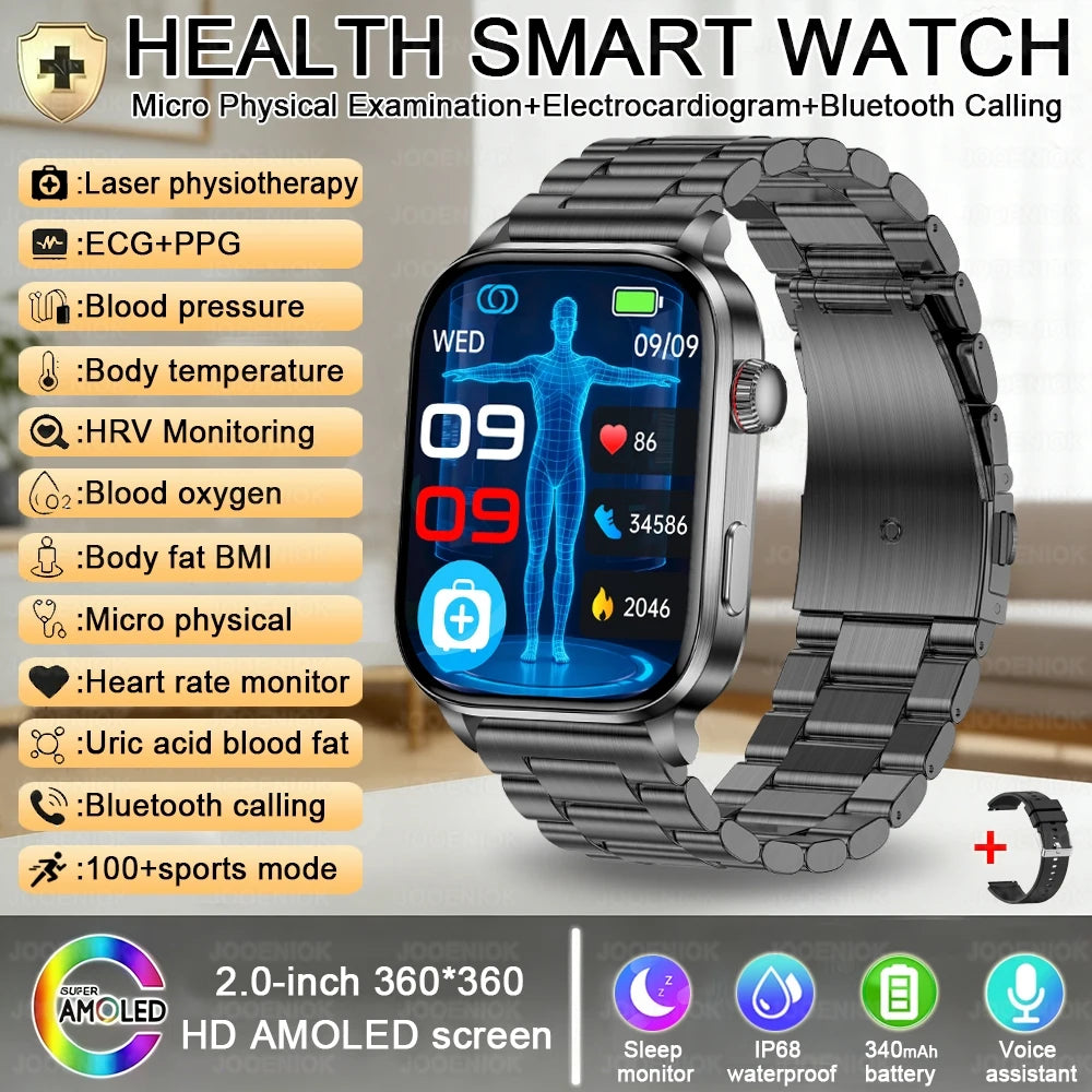 Laser Therapy Smart ECG Monitoring Uric Acid Blood Pressure Health Monitoring Bluetooth Call Smartwatch