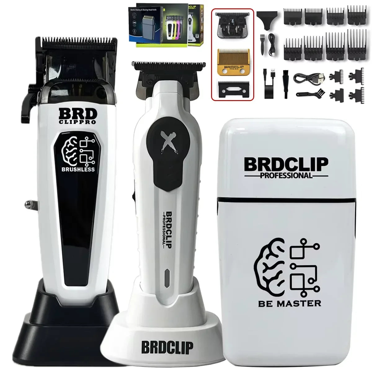 Hair clippers set with attachments and BRDCLIP branding