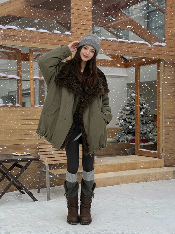 Warm Thiened American Sle Vintage Loose Cotton Jaet Commute Winter Outerwear Trendy Small Size Parka Coat