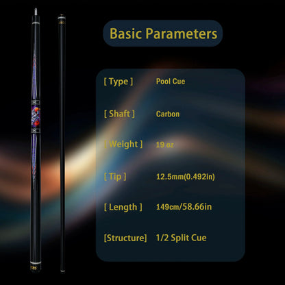 Low Deflection 12.5mm Professional Carbon Composite Pool Cue - Multi-Layer Tip & Stainless Steel Joint | High Performance cue