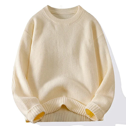 Men's Crew Neck Sweater Solid Color Trend Thickened Knitwear Autumn and Winter Casual Warm Sweater Men's Long Sleeve Vest