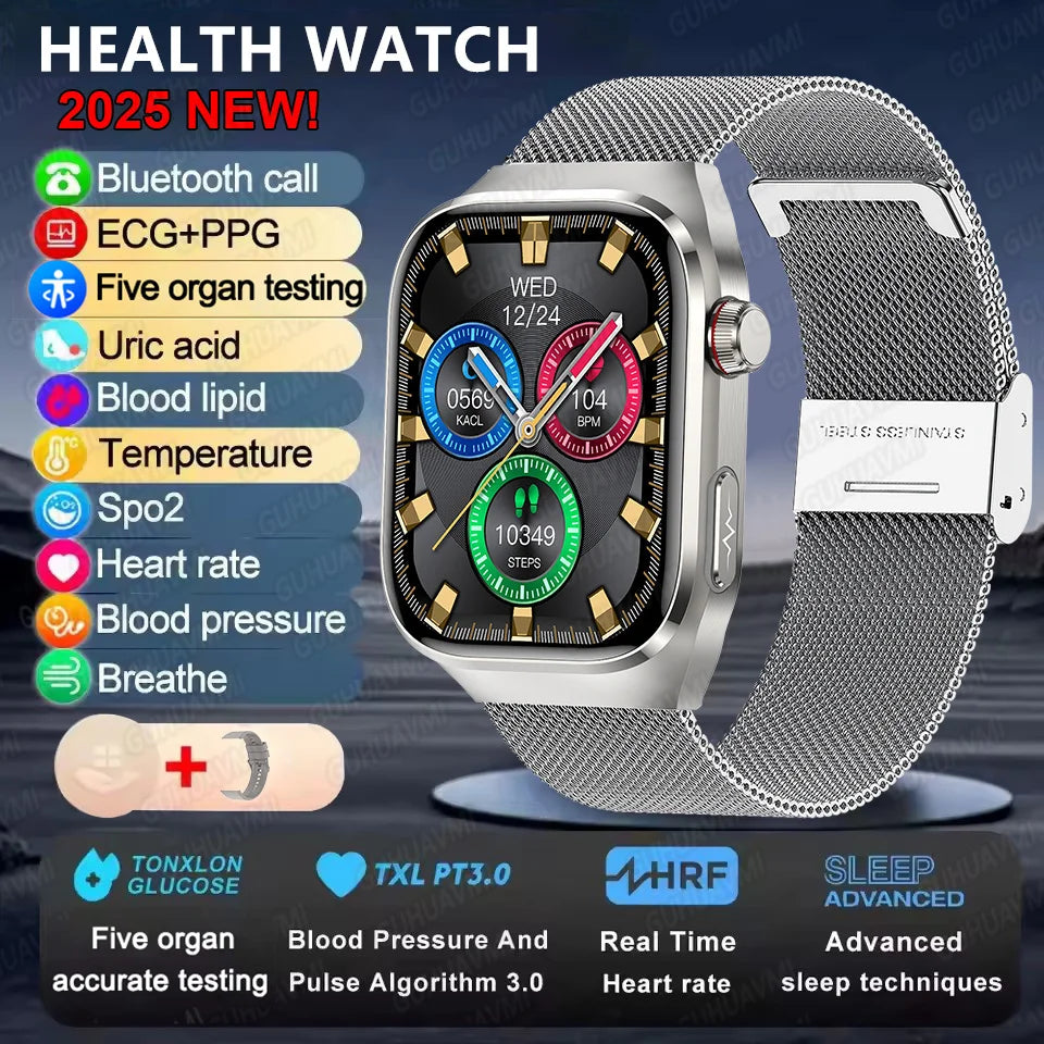 2025 Neue Mikro-Vorsorgeuntersuchung Smartwatch für Herren Harnsäure Körperfett Fünf-Organe-Gesundheitsuhr Bluetooth-Anruf Smart-Armband
