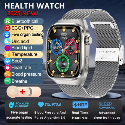2025 Neue Mikro-Vorsorgeuntersuchung Smartwatch für Herren Harnsäure Körperfett Fünf-Organe-Gesundheitsuhr Bluetooth-Anruf Smart-Armband