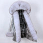 MAOMAOKONG 2023 Abnehmbarer Echtfuchs Pelzkragen Mäntel Damen Winterjacke Kapuze Kaninchenfellfutter Lange Parkas Damenbekleidung