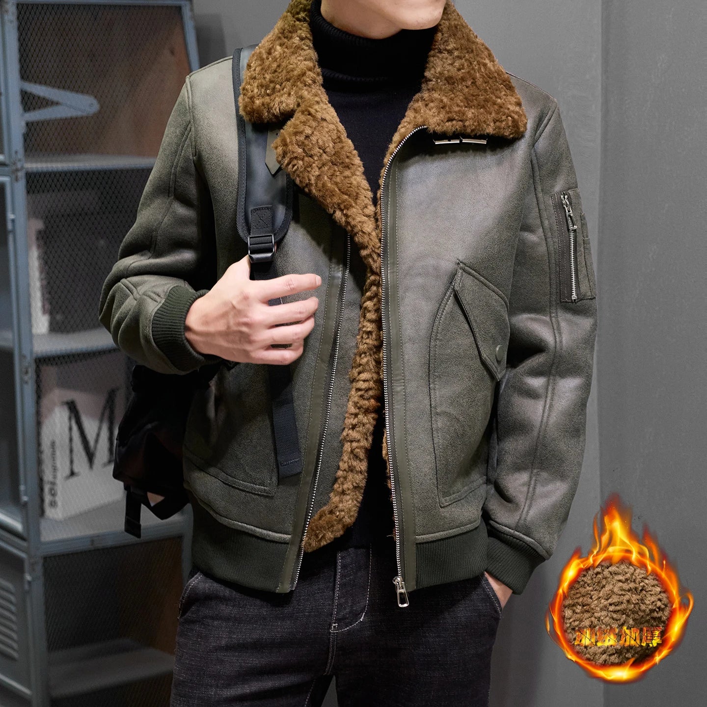 High-quality fur one-piece winter coat for men, fashionable little sheep, natural curly fur thickened and fleece fur outer cover