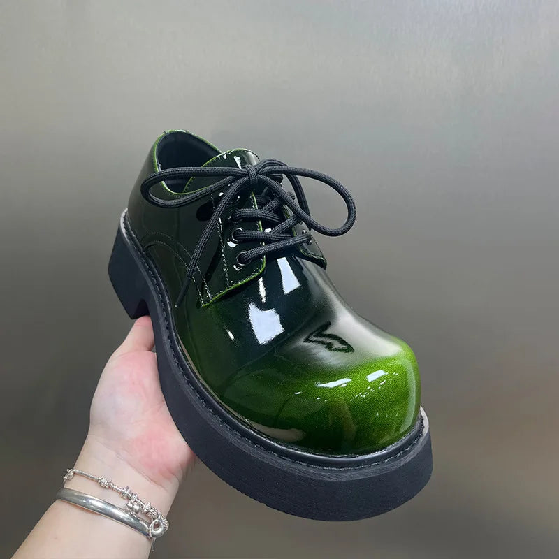 Casual Leather Shoes Thick Bottom High Top Derby Polished Surface Breathable