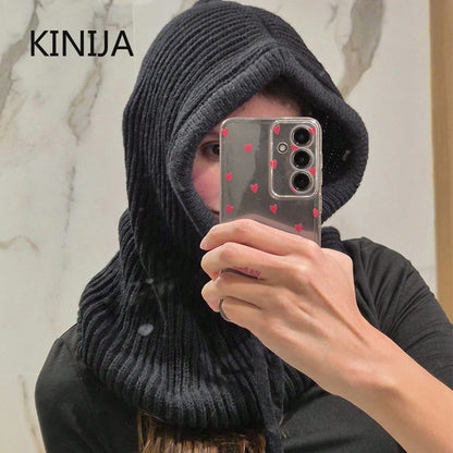 Women Knitted Balaclava Fashion Fake Collar Shawl Hooded Hat Thick Warm Beanines Winter Hat official website tool undefine