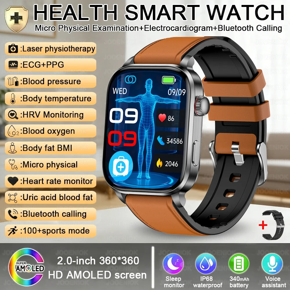 Laser Therapy Smart ECG Monitoring Uric Acid Blood Pressure Health Monitoring Bluetooth Call Smartwatch
