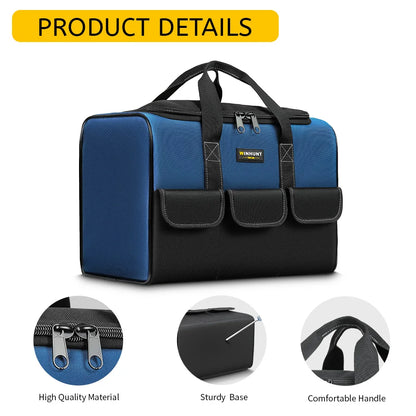 Heavy Duty Wide Mouth Tool Bag with Pockets, Organizer for Men's Tool Storage and Transport